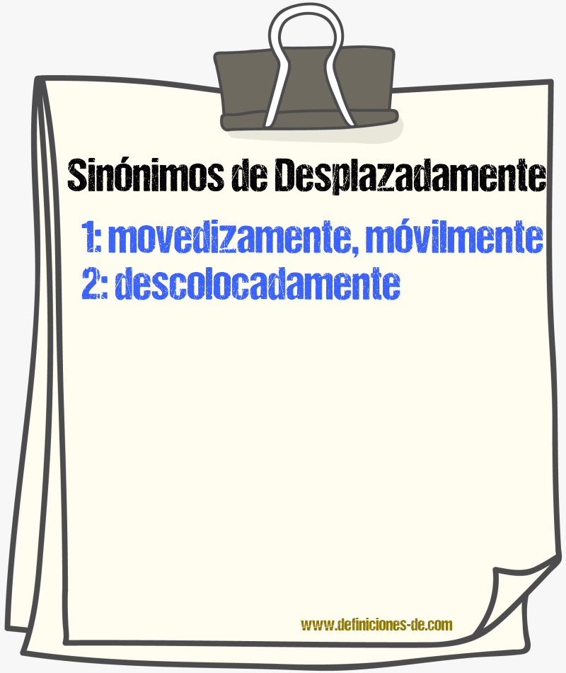Sinónimos de desplazadamente