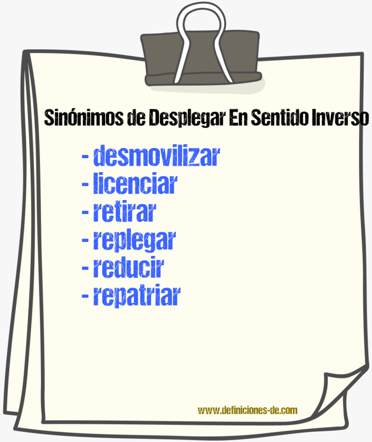 Sinónimos de desplegar en sentido inverso