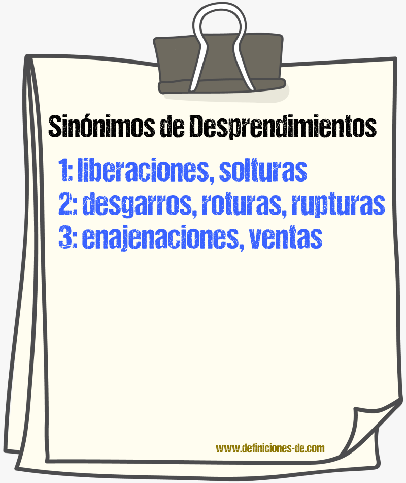 Sinónimos de desprendimientos