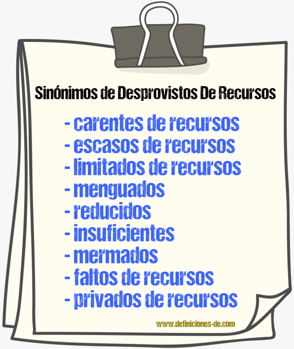 Sinónimos de desprovistos de recursos