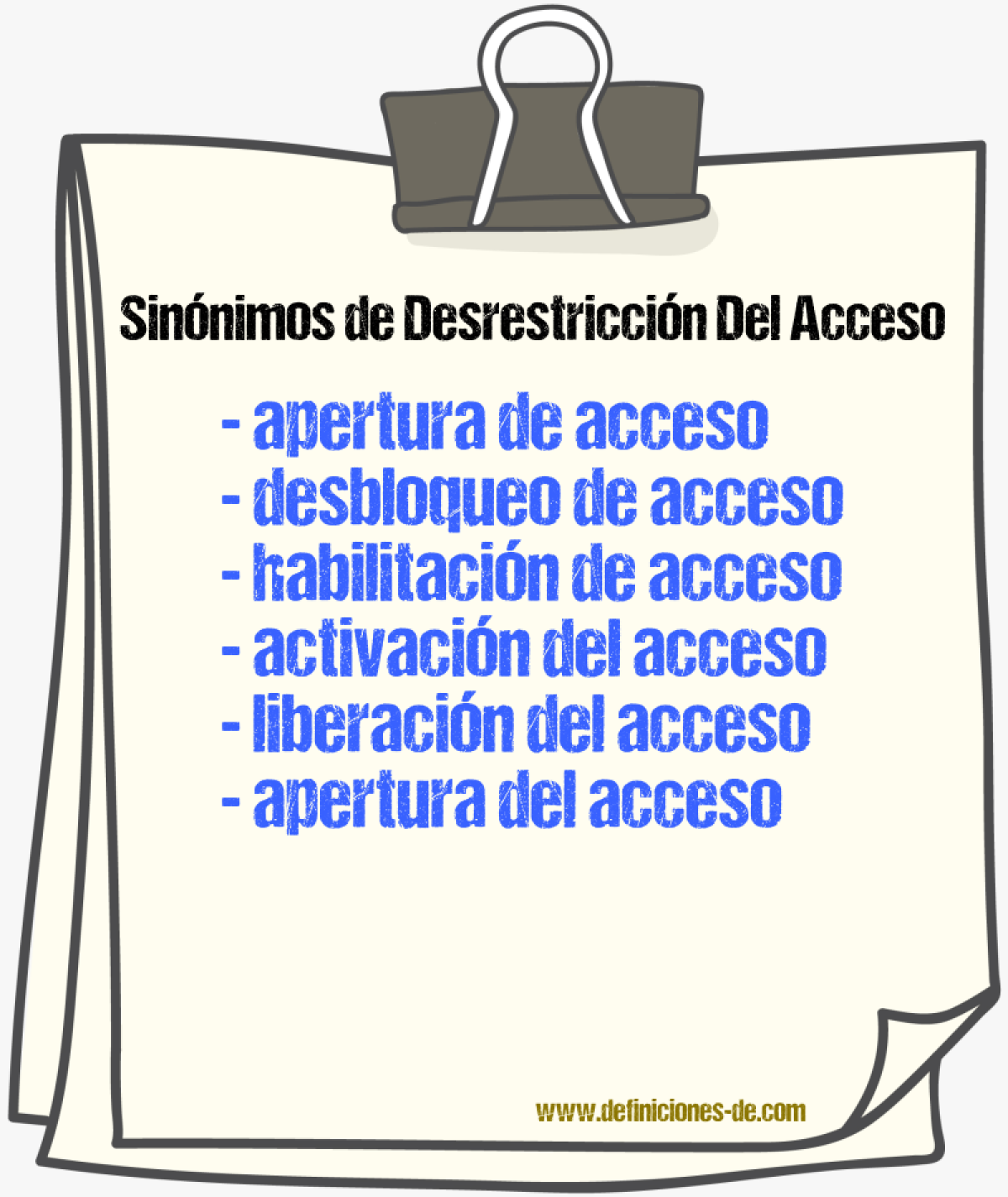 Sinónimos de desrestricción del acceso