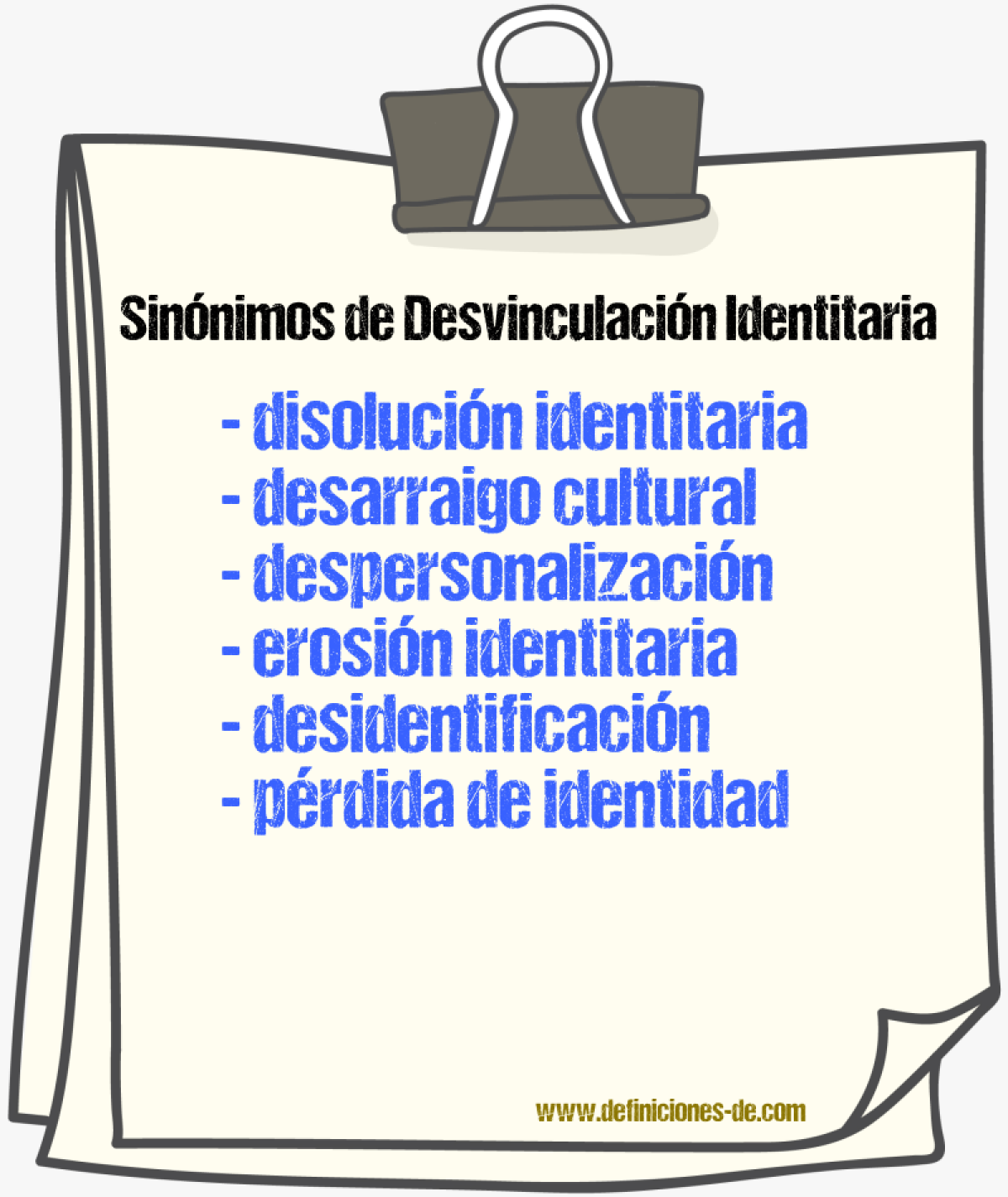 Sinónimos de desvinculación identitaria