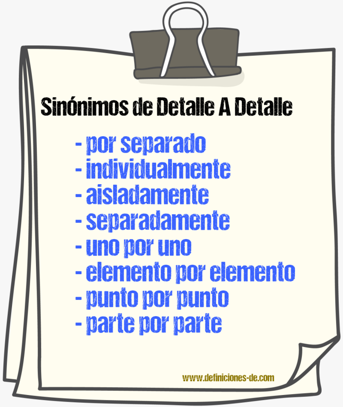 Sinónimos de detalle a detalle