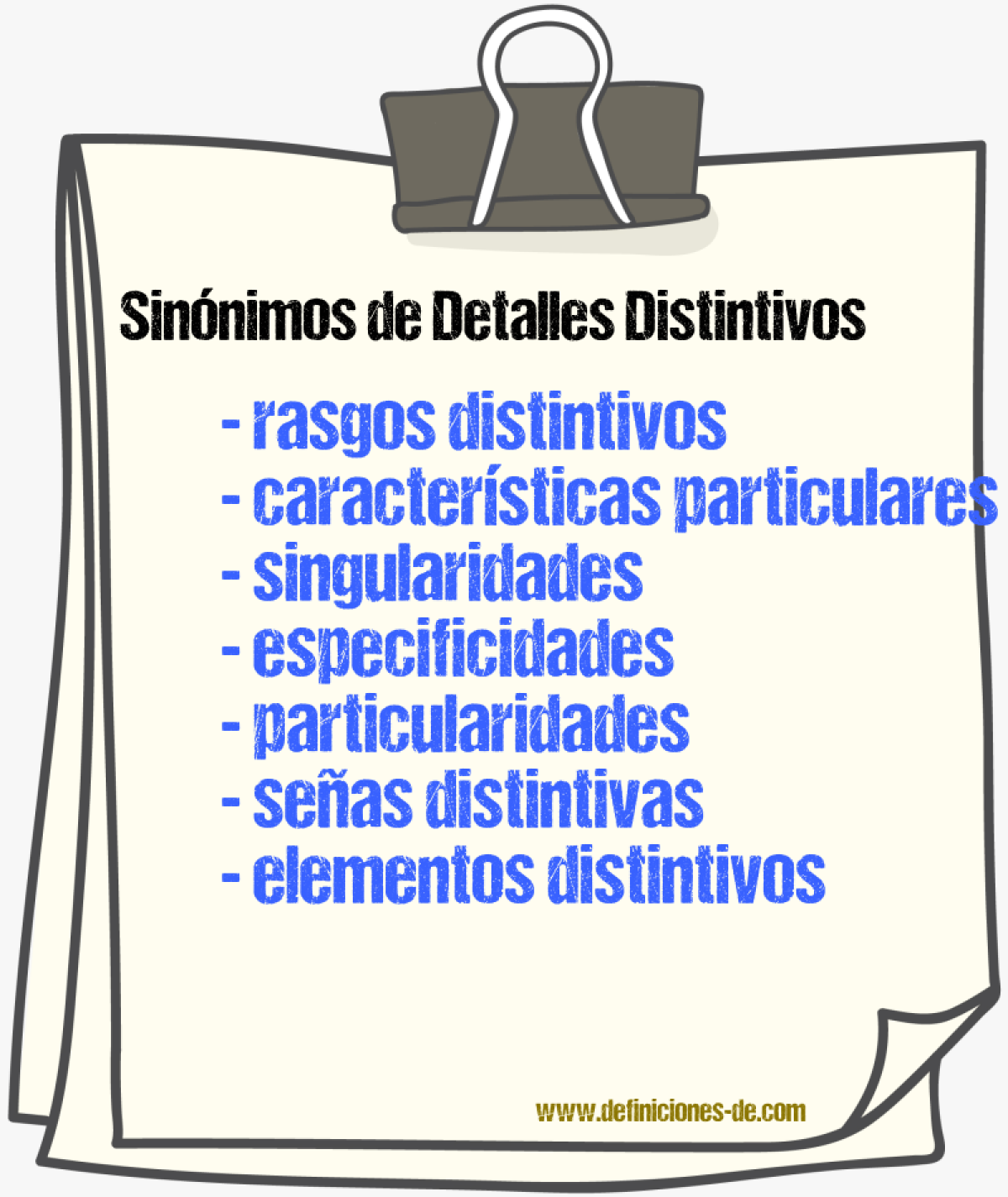 Sinónimos de detalles distintivos