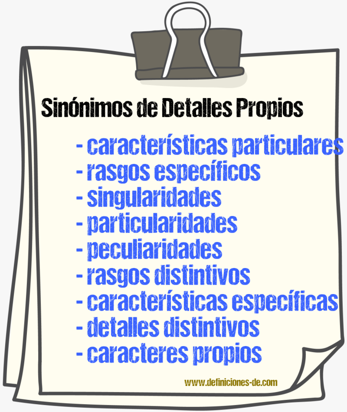 Sinónimos de detalles propios