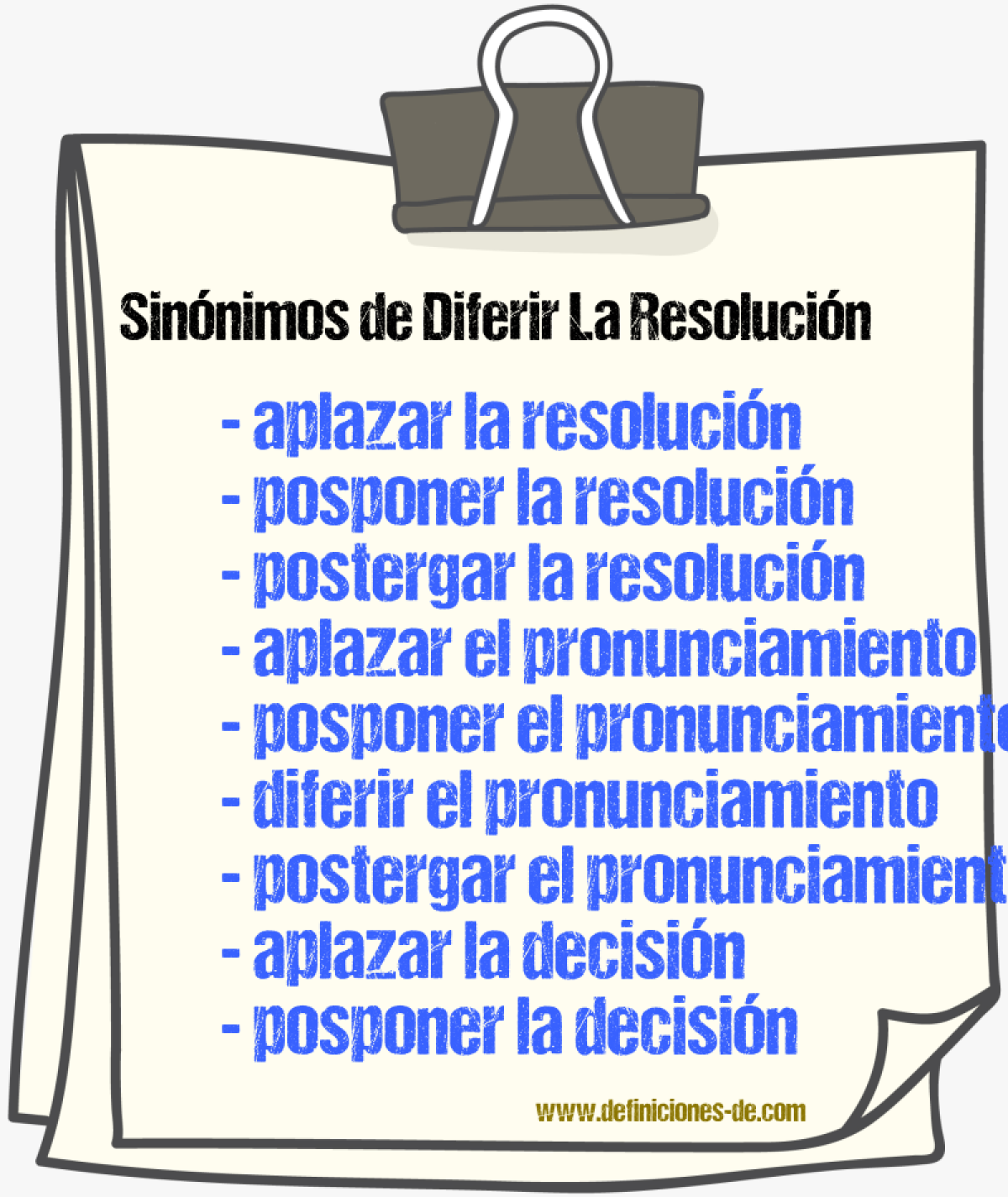 Sinónimos de diferir la resolución