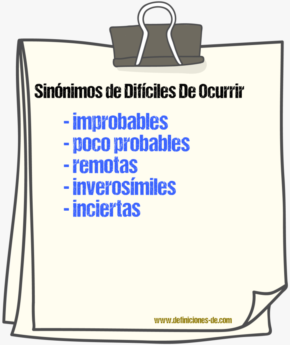 Sinónimos de difíciles de ocurrir