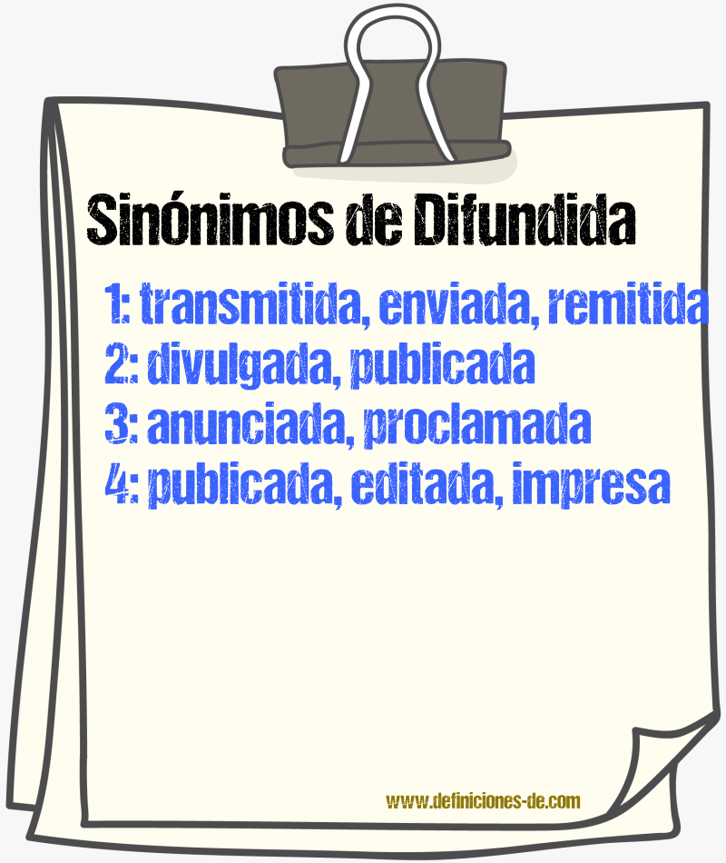 Sinónimos de difundida