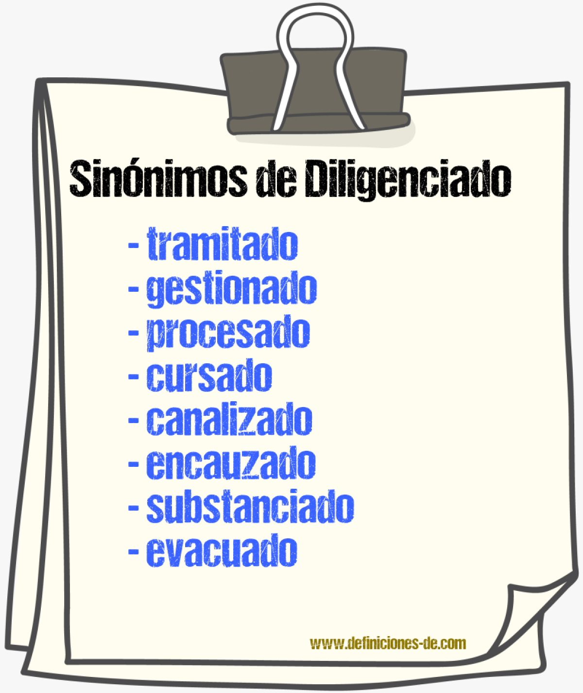 Sinónimos de diligenciado