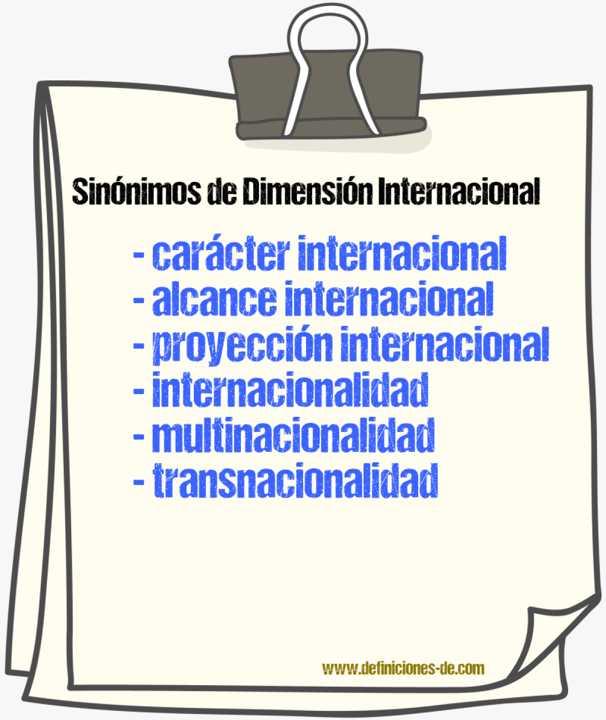 Sinónimos de dimensión internacional