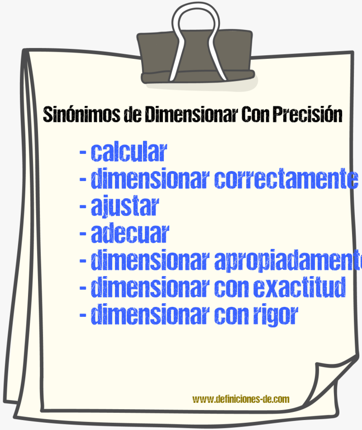 Sinónimos de dimensionar con precisión