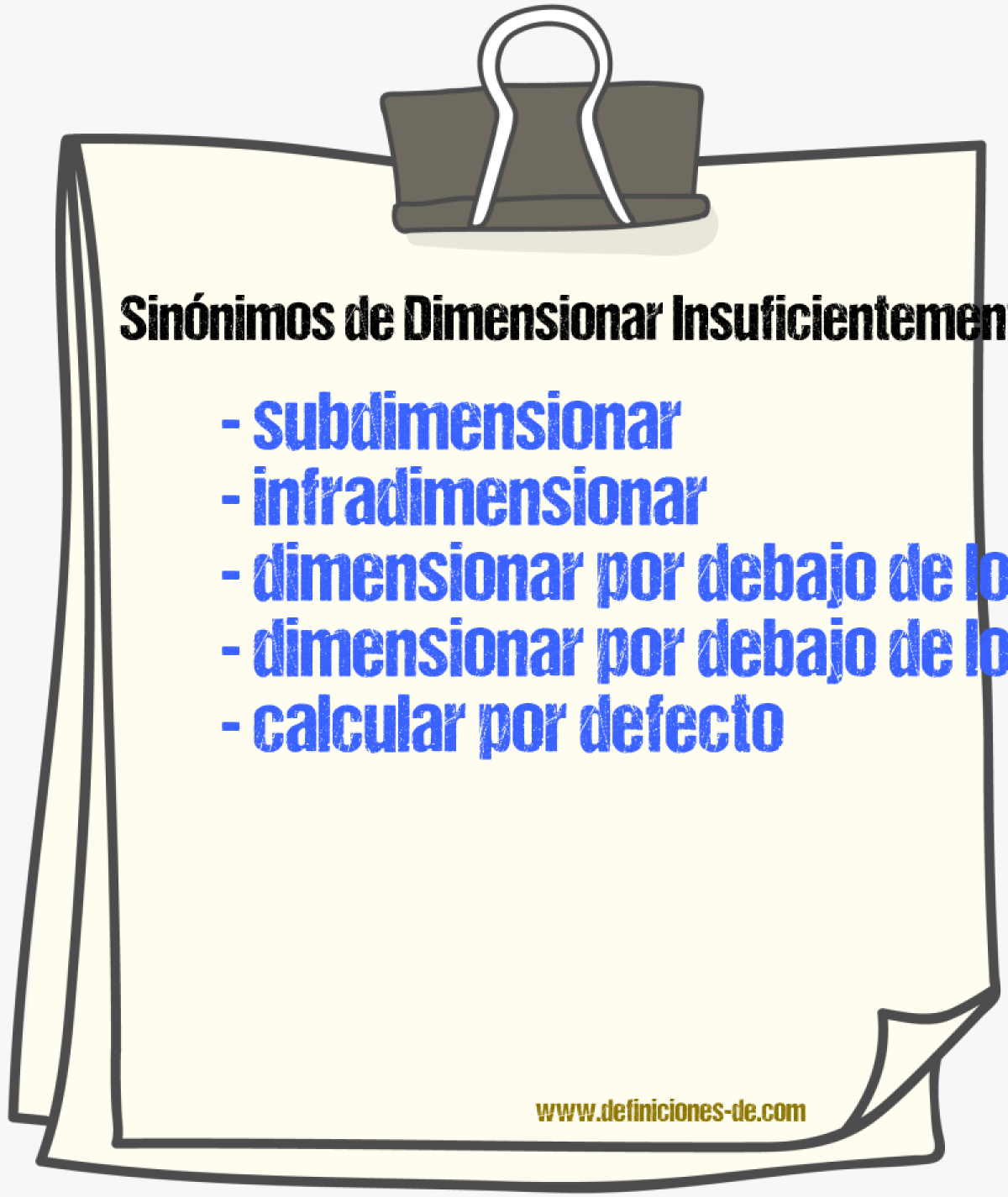Sinónimos de dimensionar insuficientemente