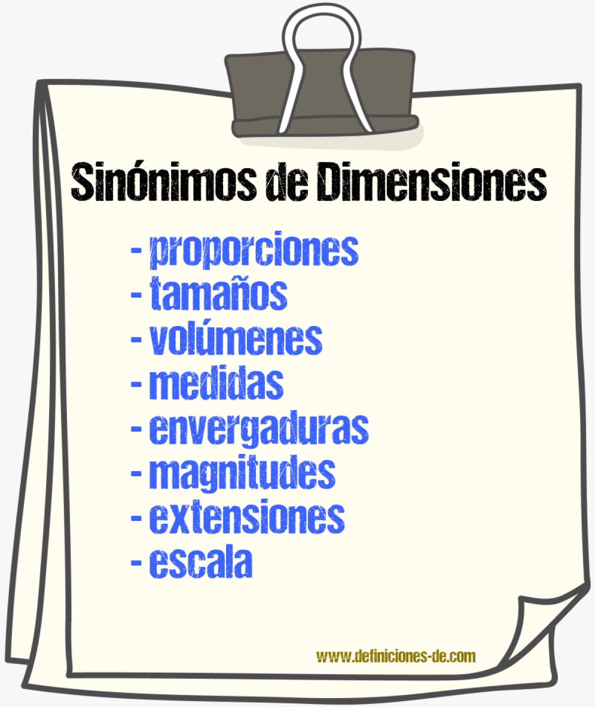 Sinónimos de dimensiones