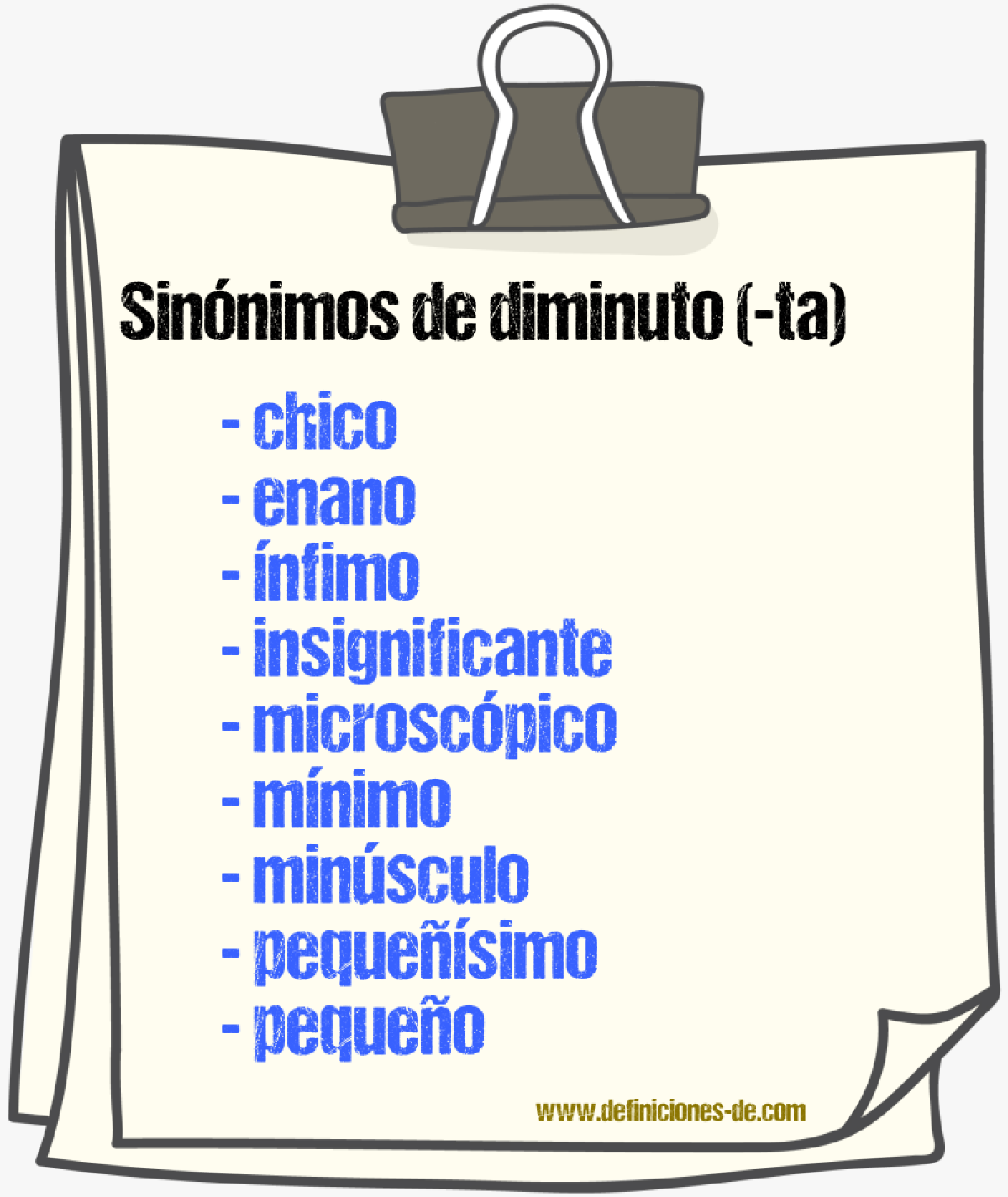 Sinnimos de diminuto