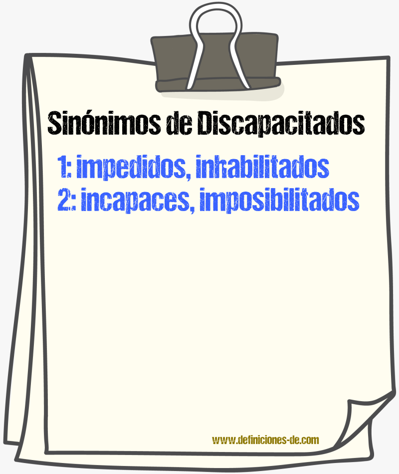 Sinónimos de discapacitados