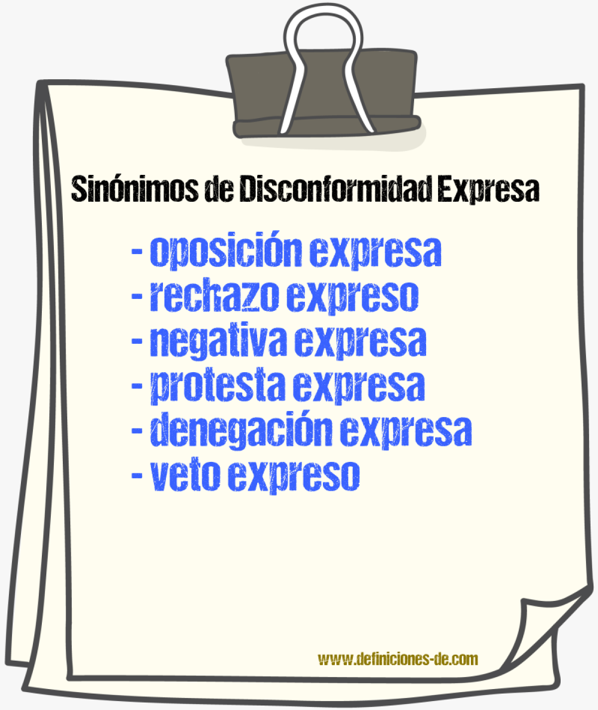 Sinónimos de disconformidad expresa