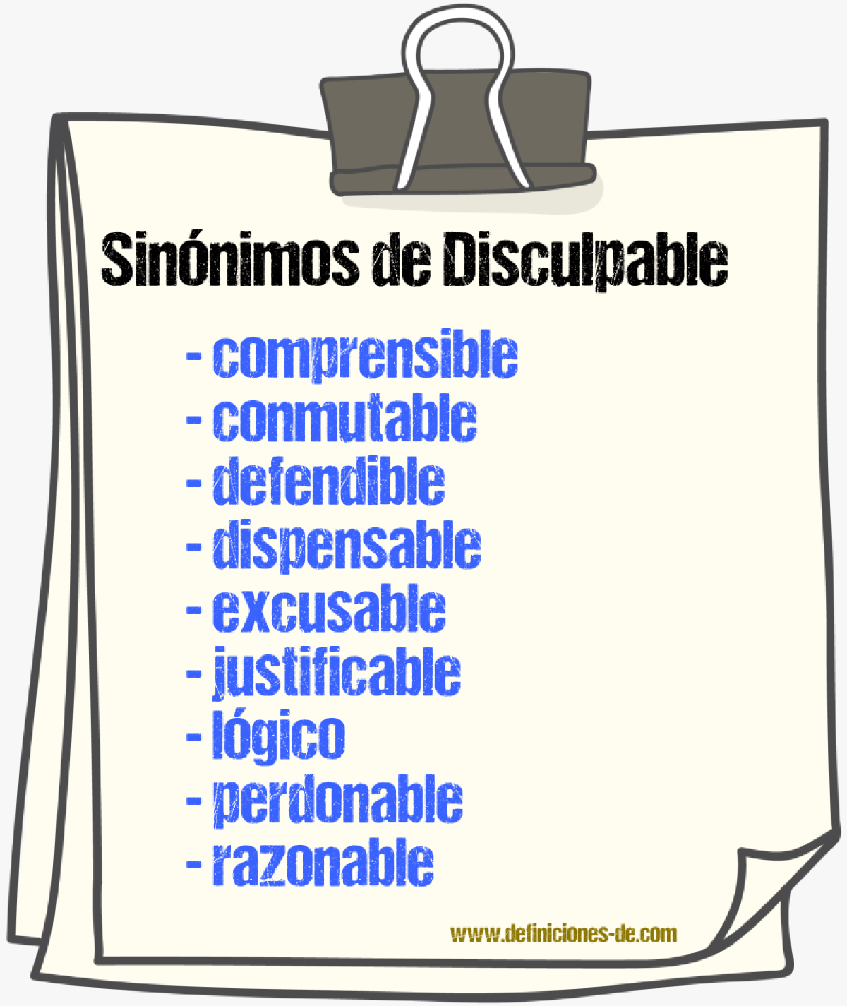 Sinnimos de disculpable