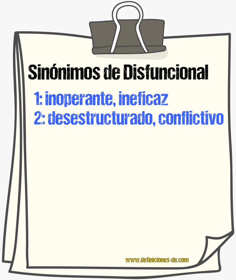 Sinónimos de disfuncional