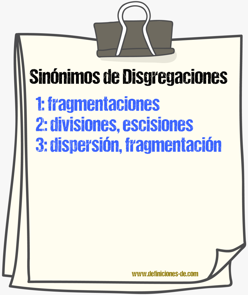 Sinónimos de disgregaciones