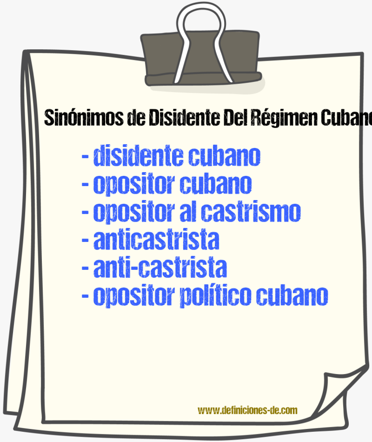 Sinónimos de disidente del régimen cubano