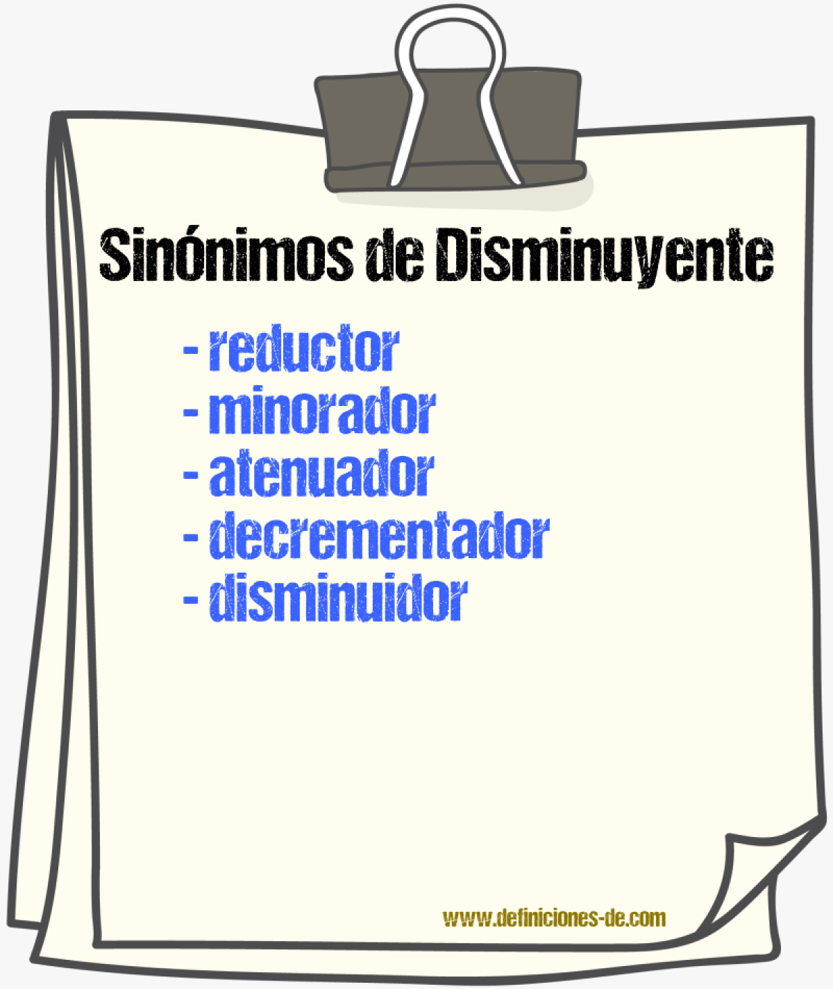 Sinónimos de disminuyente