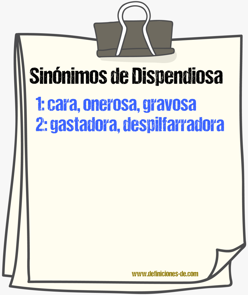 Sinónimos de dispendiosa