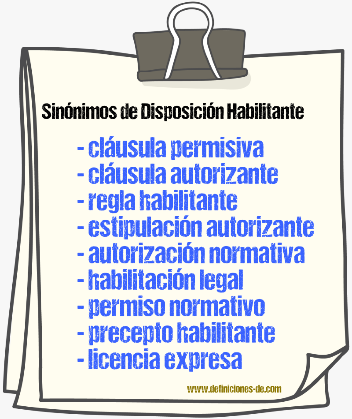 Sinónimos de disposición habilitante