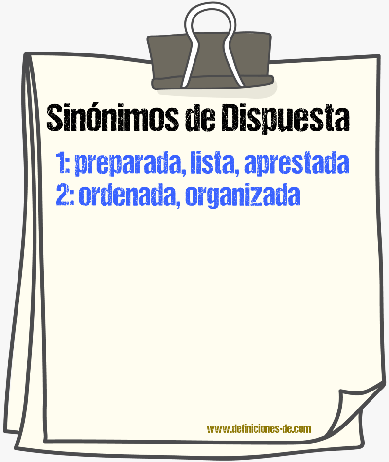 Sinónimos de dispuesta