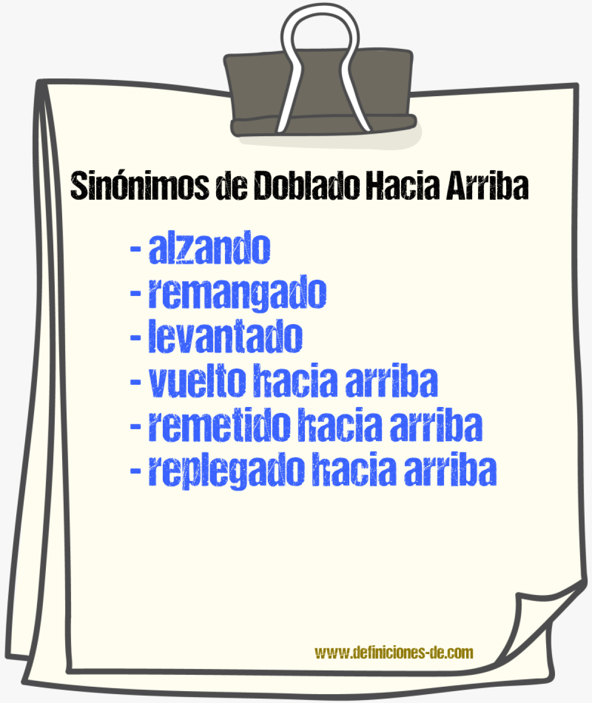 Sinónimos de doblado hacia arriba