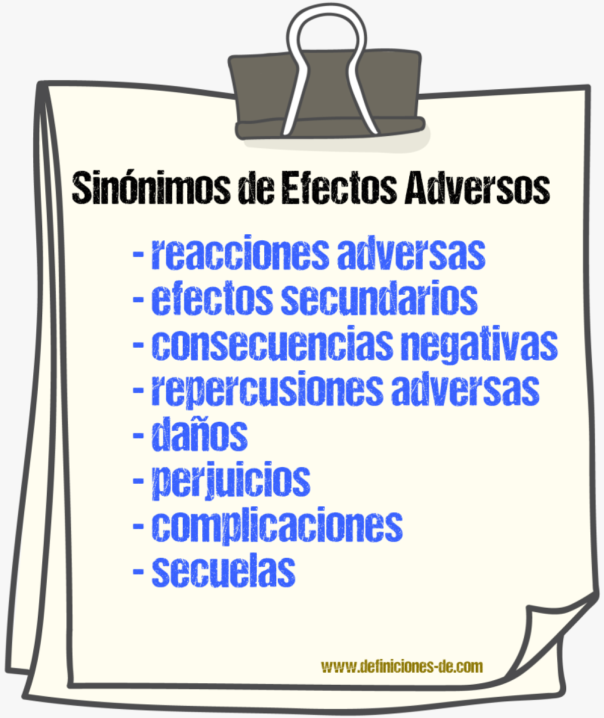 Sinónimos de efectos adversos