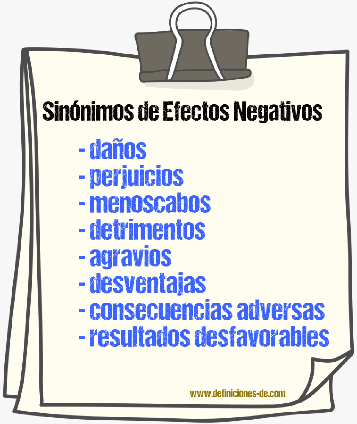 Sinónimos de efectos negativos