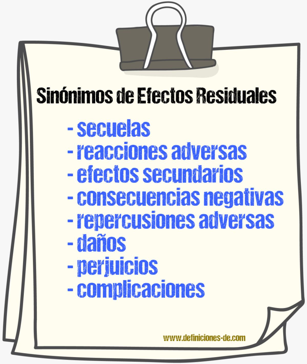 Sinónimos de efectos residuales