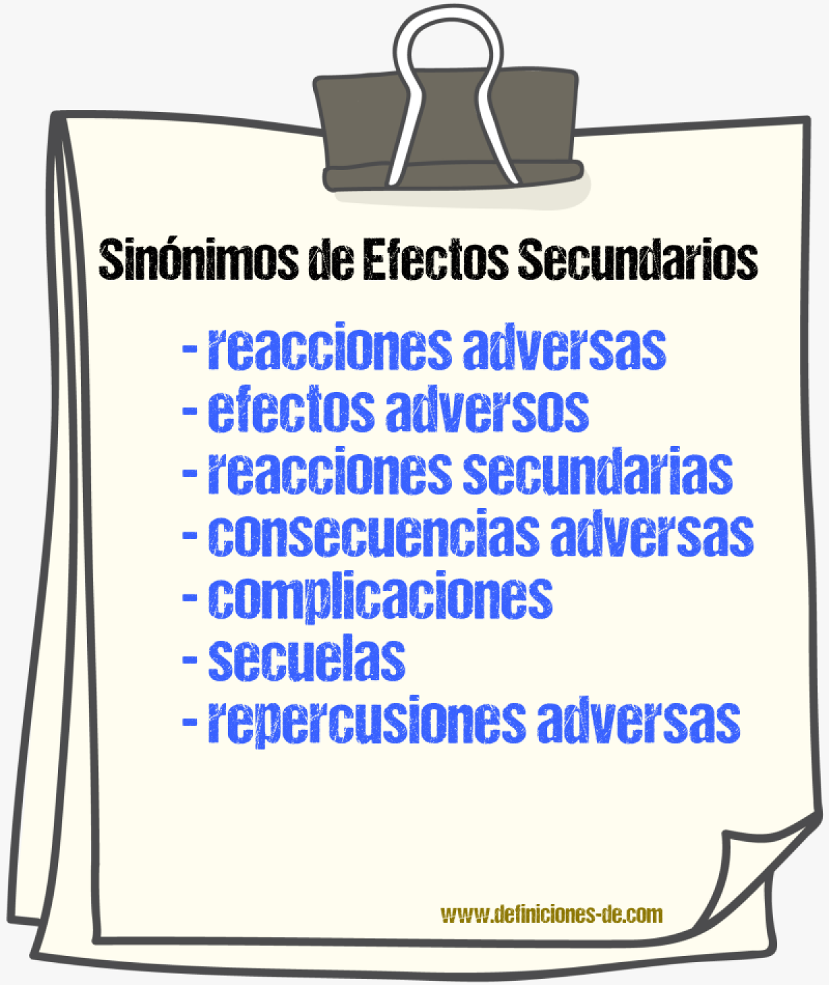 Sinónimos de efectos secundarios