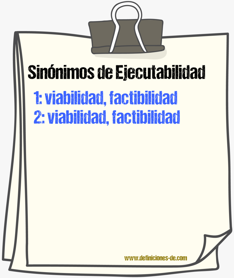 Sinónimos de ejecutabilidad