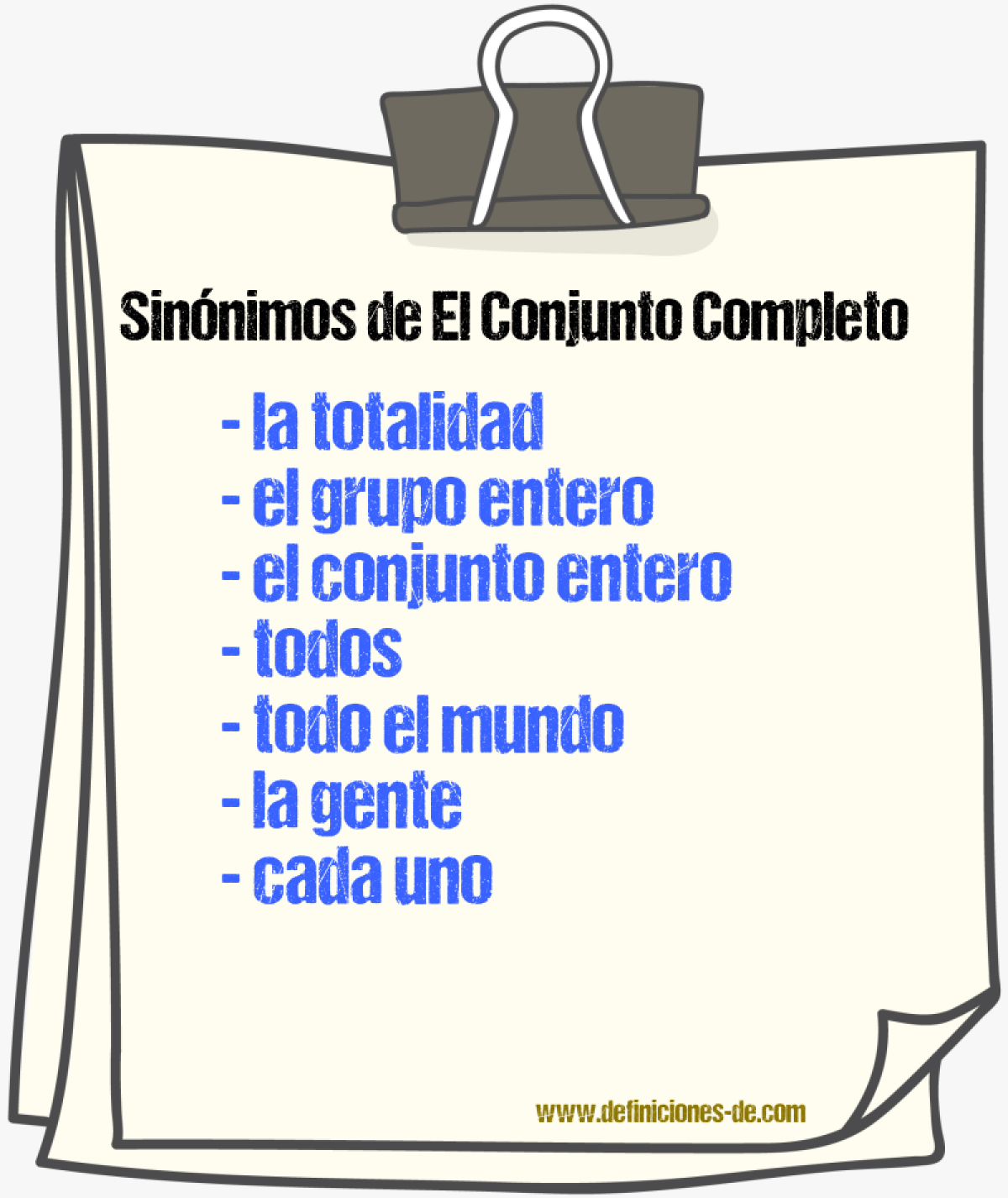 Sinónimos de el conjunto completo