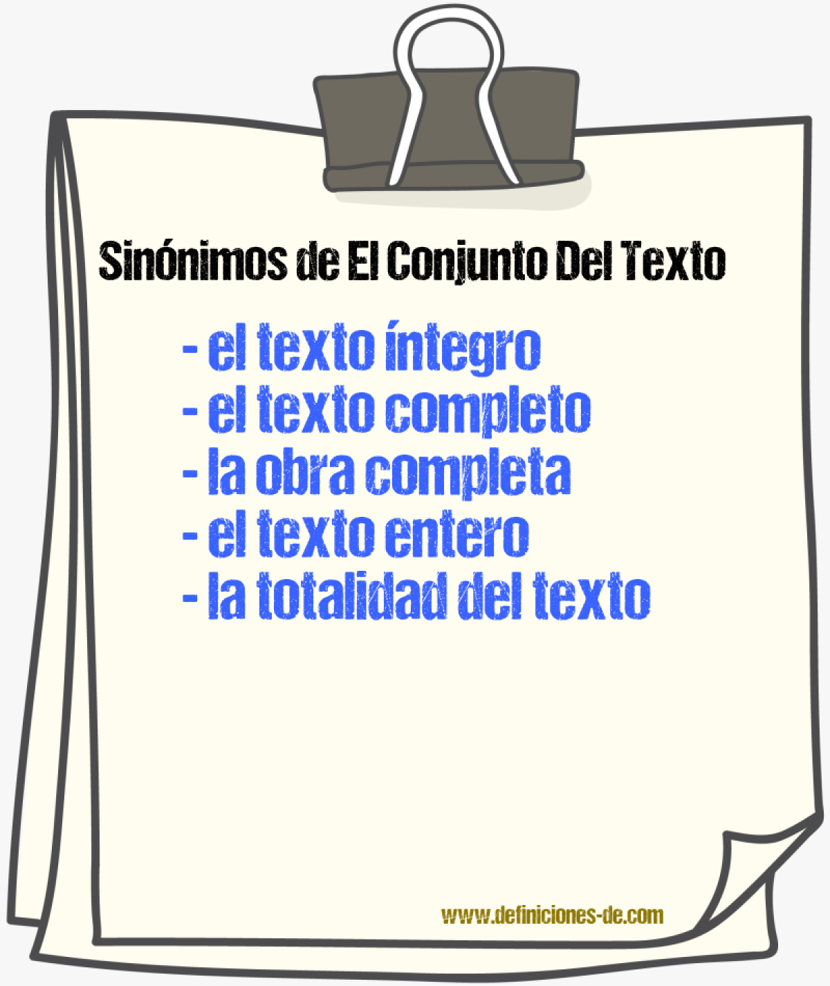 Sinónimos de el conjunto del texto