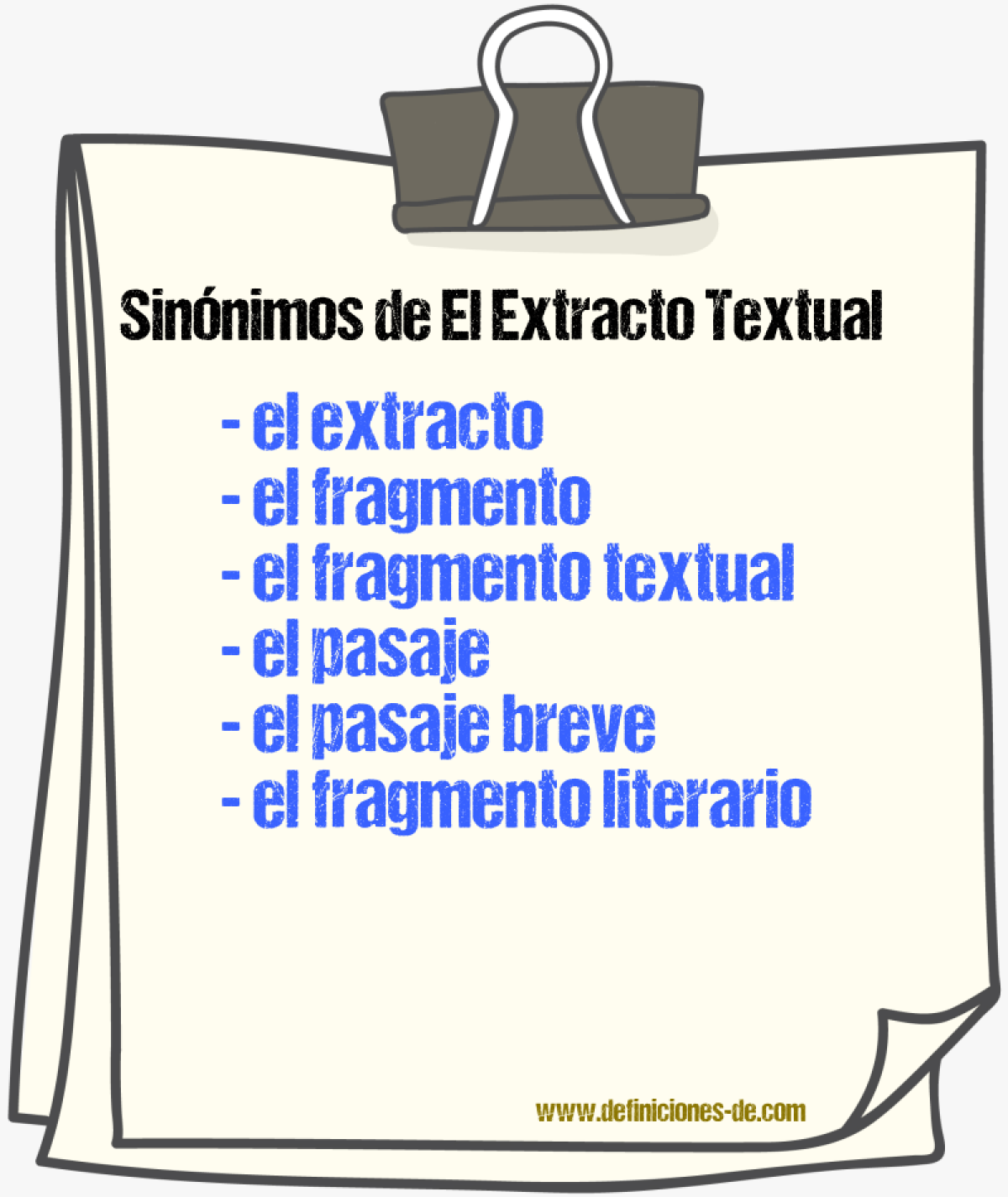 Sinónimos de el extracto textual