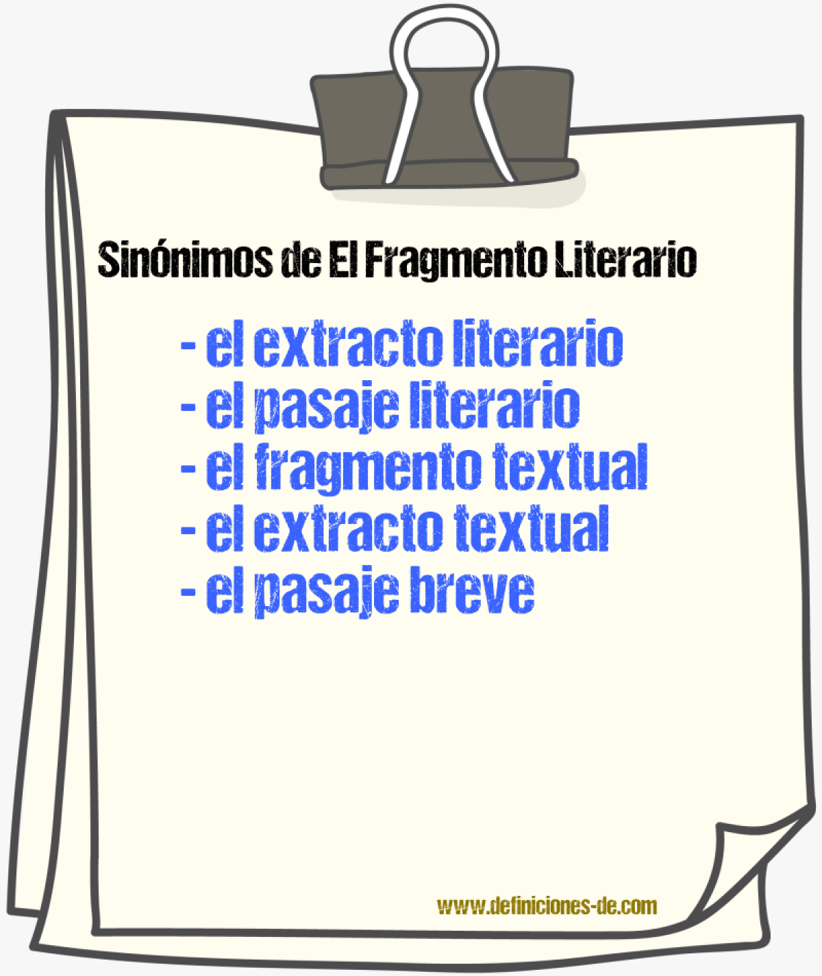 Sinónimos de el fragmento literario