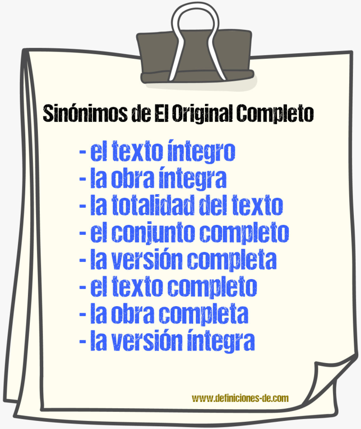 Sinónimos de el original completo