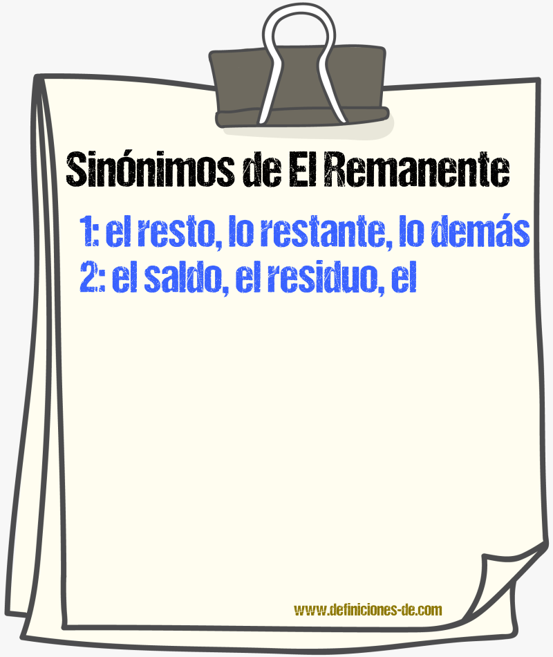 Sinónimos de el remanente