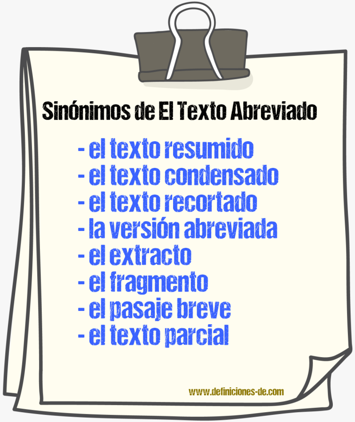 Sinónimos de el texto abreviado