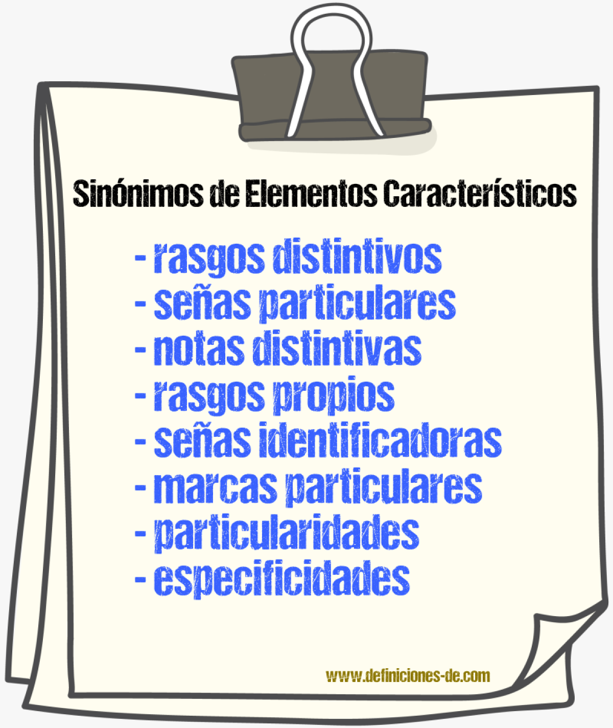 Sinónimos de elementos característicos