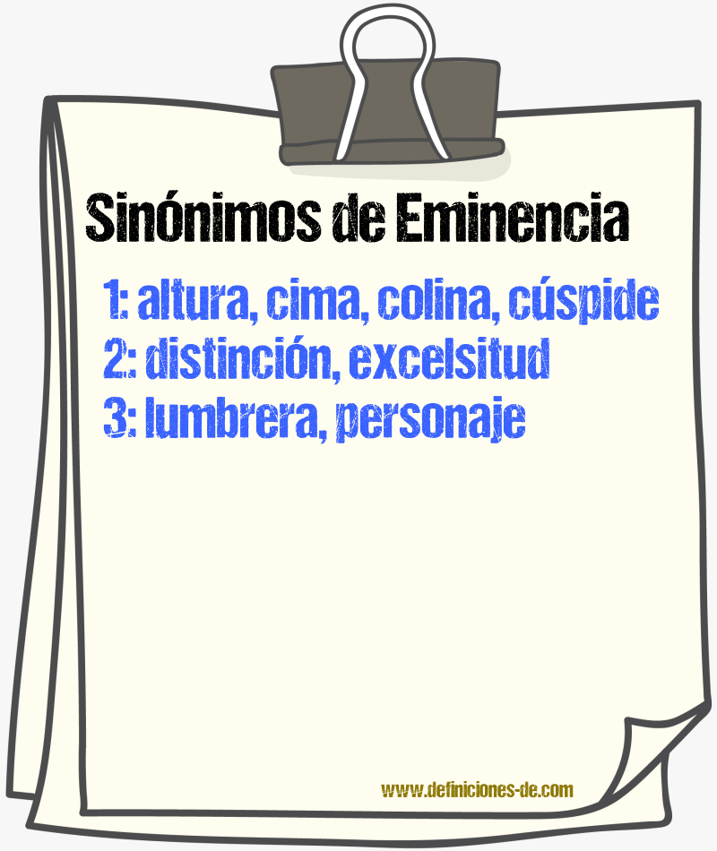 Sinónimos de eminencia
