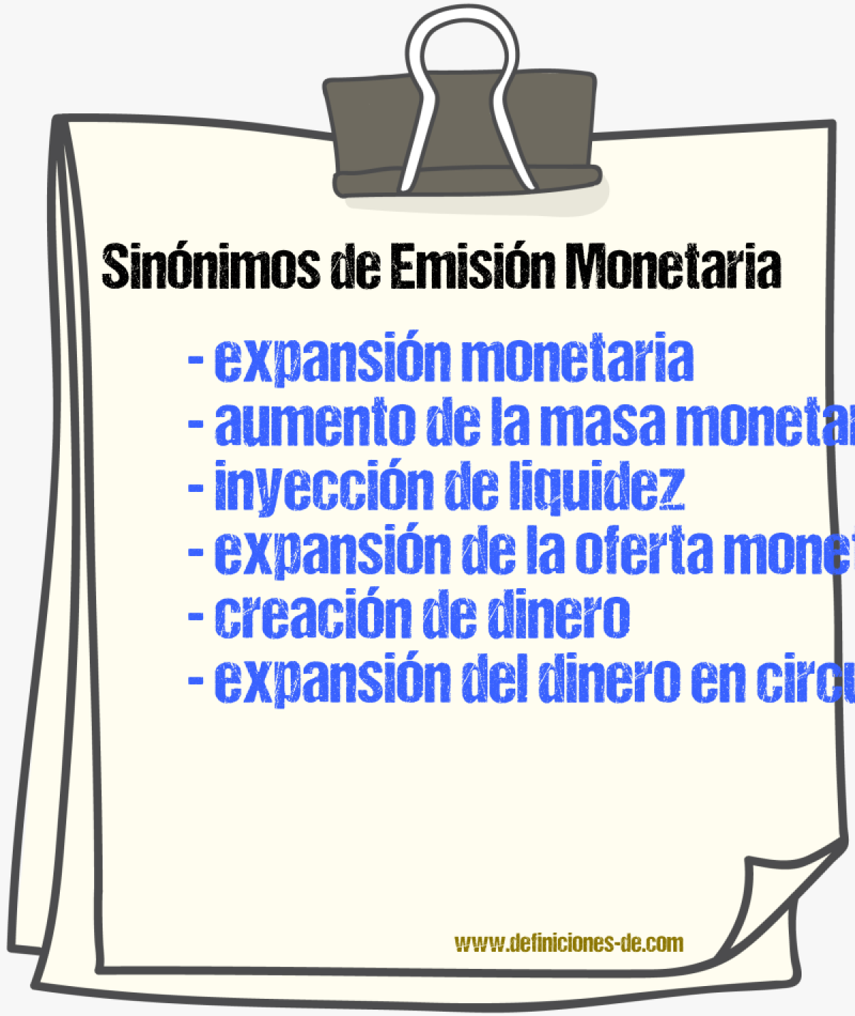 Sinónimos de emisión monetaria