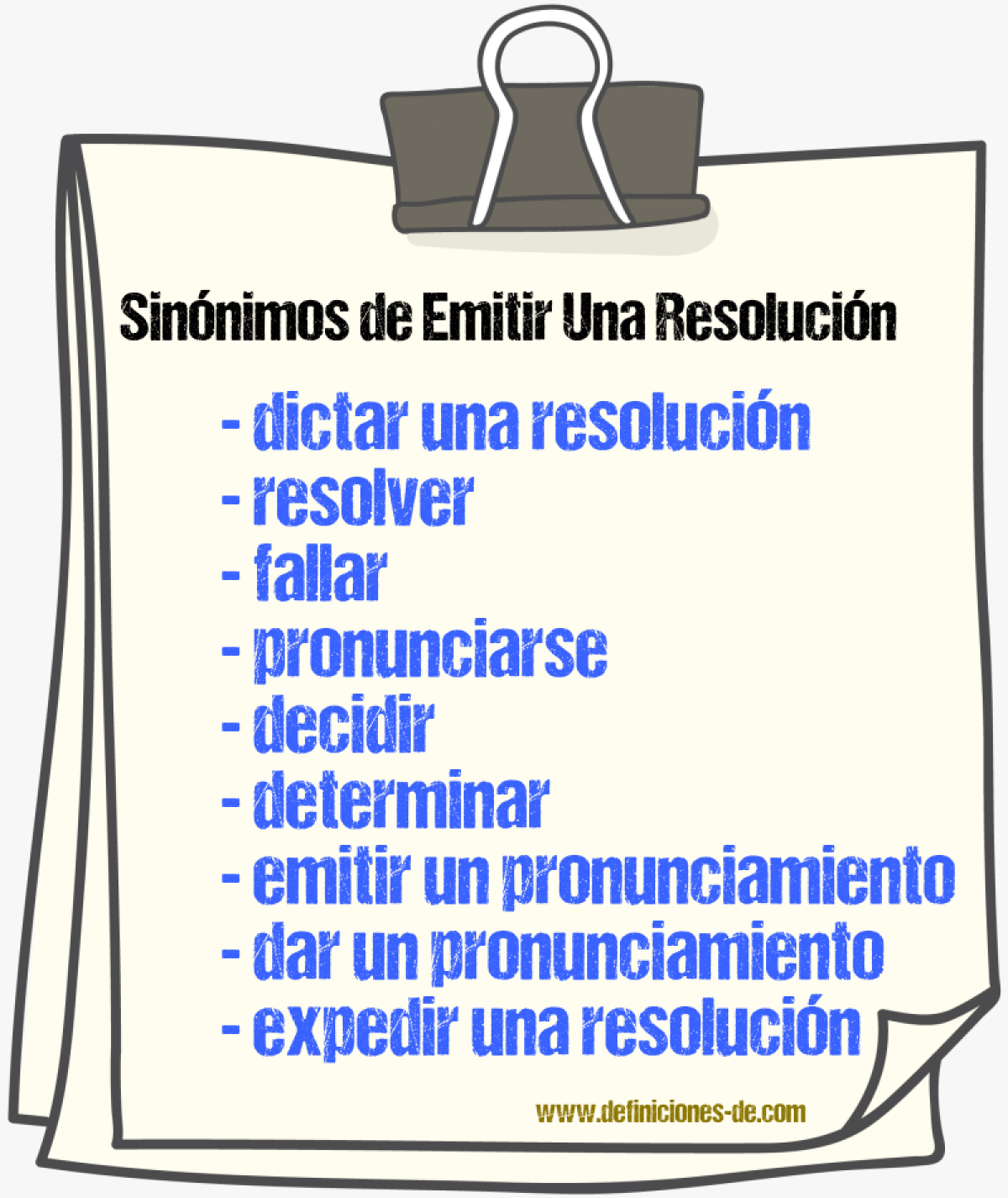 Sinónimos de emitir una resolución