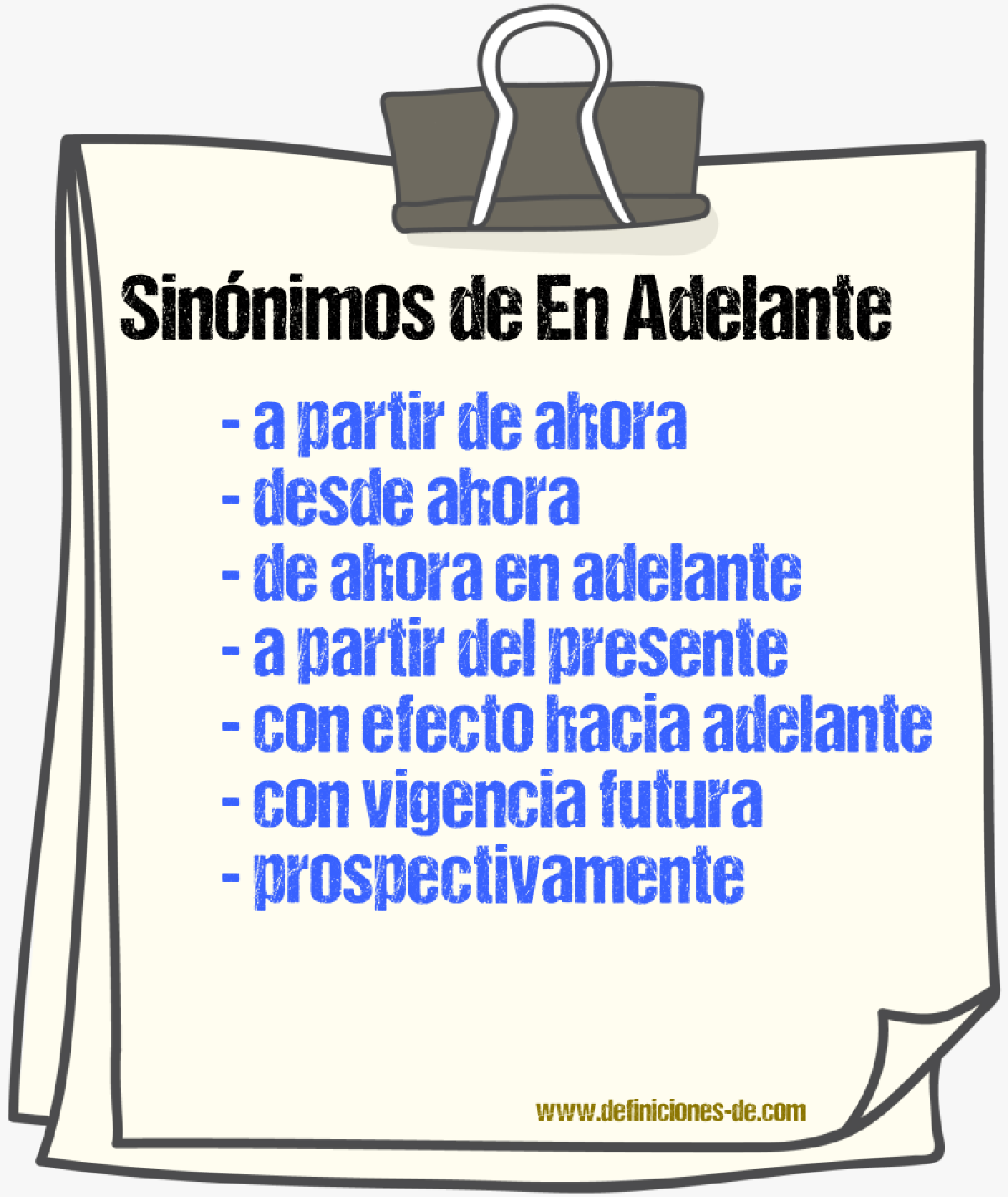 Sinónimos de en adelante
