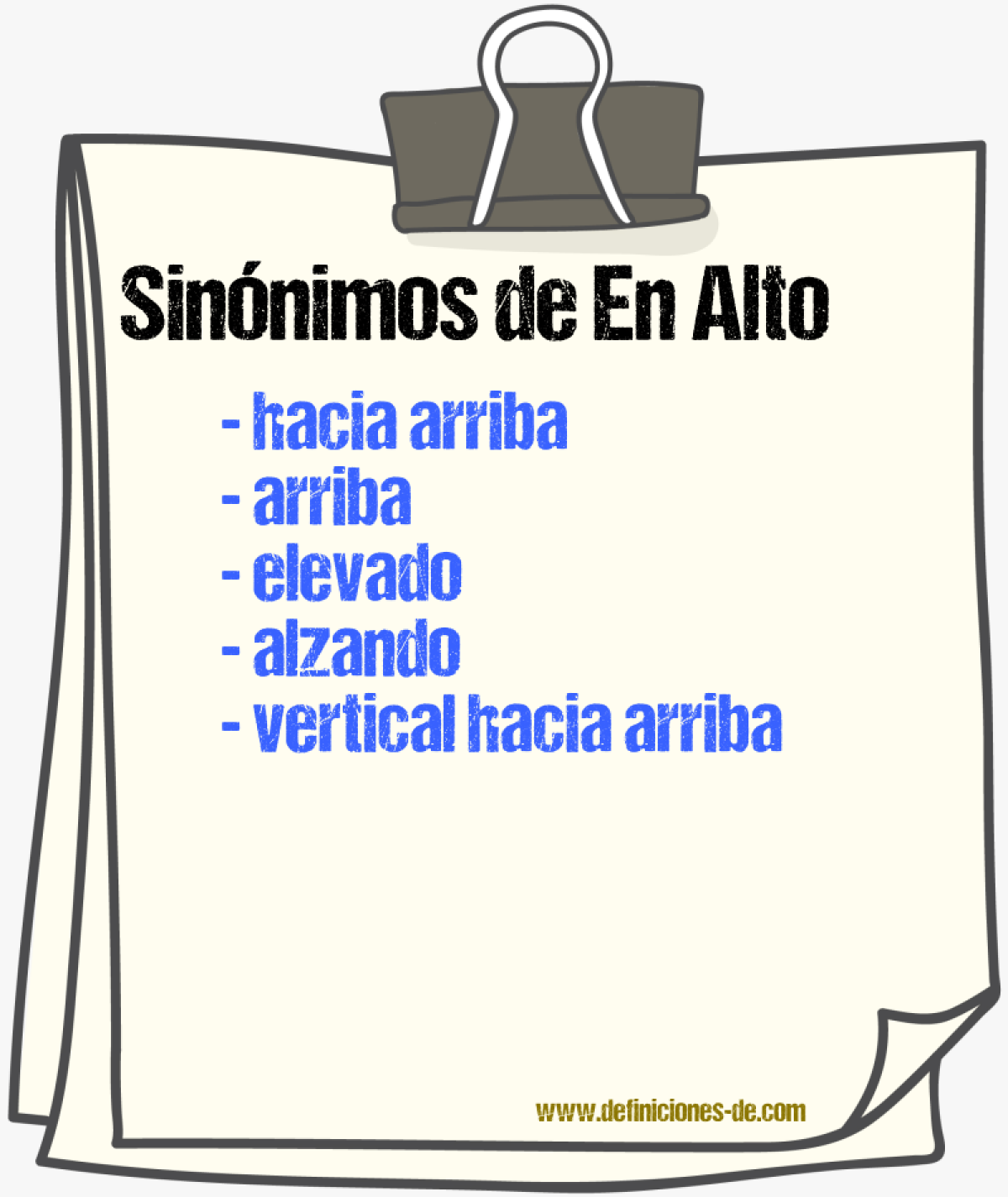 Sinónimos de en alto
