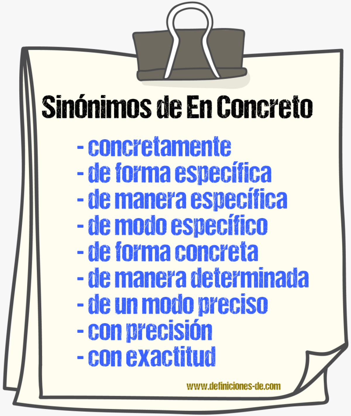 Sinónimos de en concreto