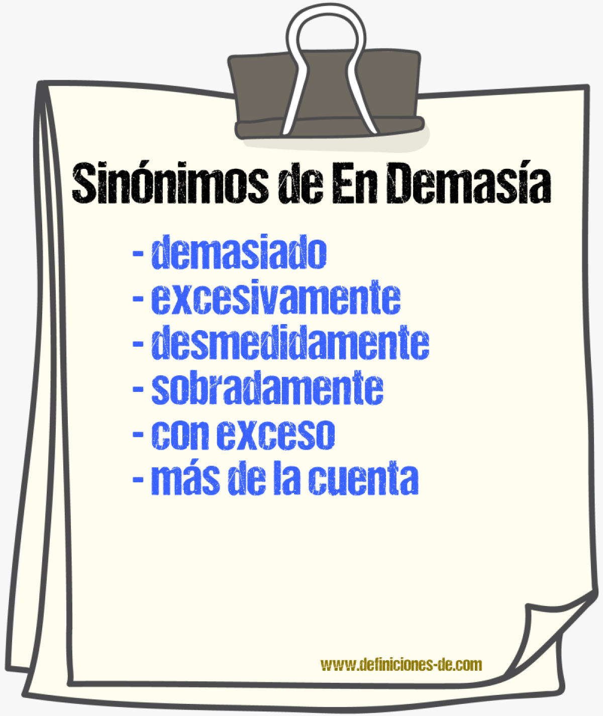 Sinónimos de en demasía