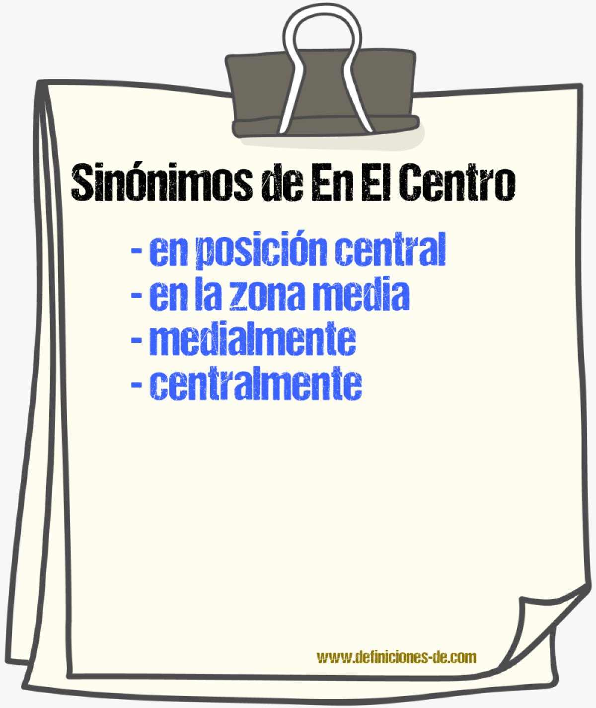 Sinónimos de en el centro